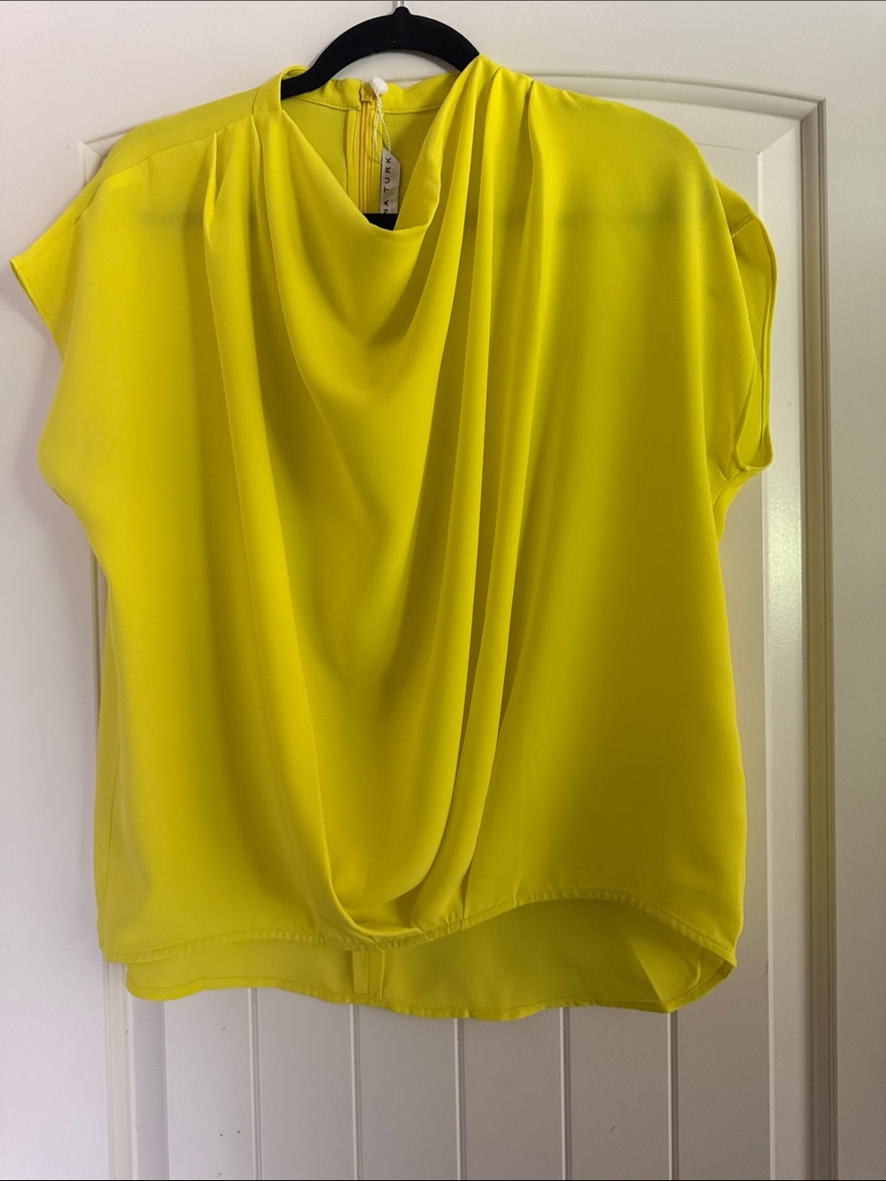 NEW Trina Turk Bright Yellow Draped Short-Sleeve Blouse